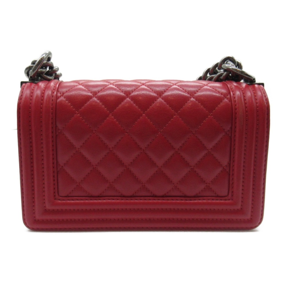 Chanel Lambskin Chain Shoulder Red  Boy Bag